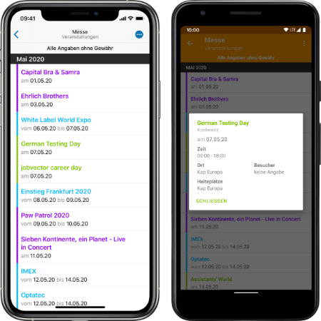 Screenshots Messekalender